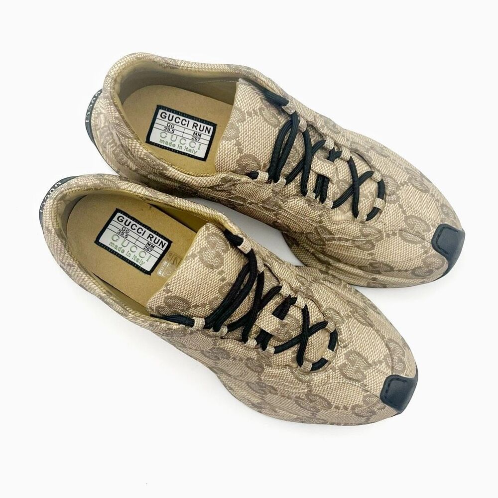 GUCCI Brown Run GG Logo Sneakers Size 39.5 US 9 Low Top Lace Up Monogram - Picture 3 of 14